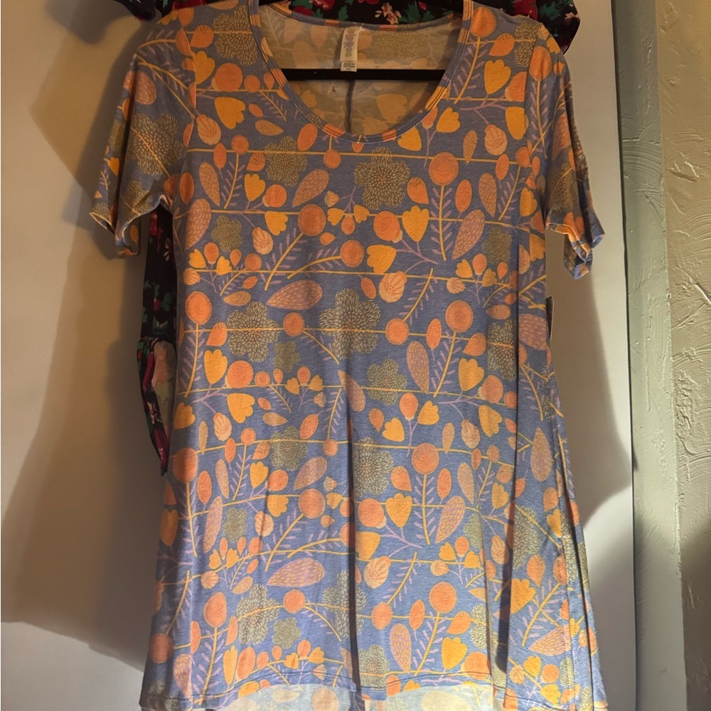 LuLaRoe Orange and Blue Floral Short Sleeve Top